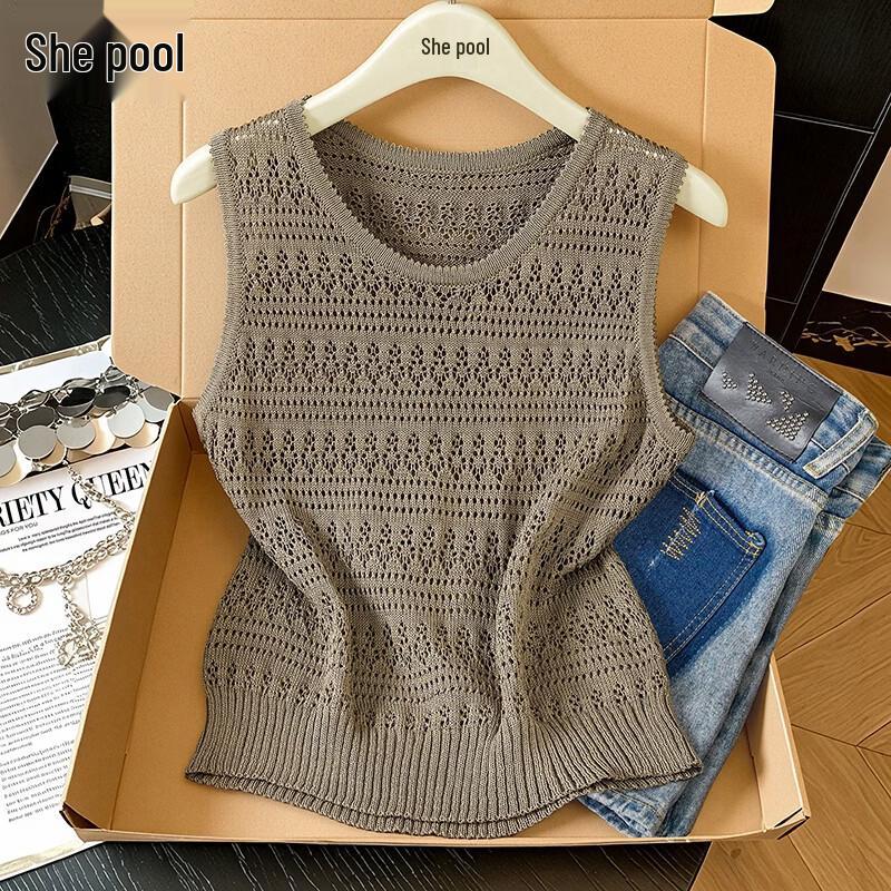 Women s Hollow Knit Sleeveless Vest Top One Size