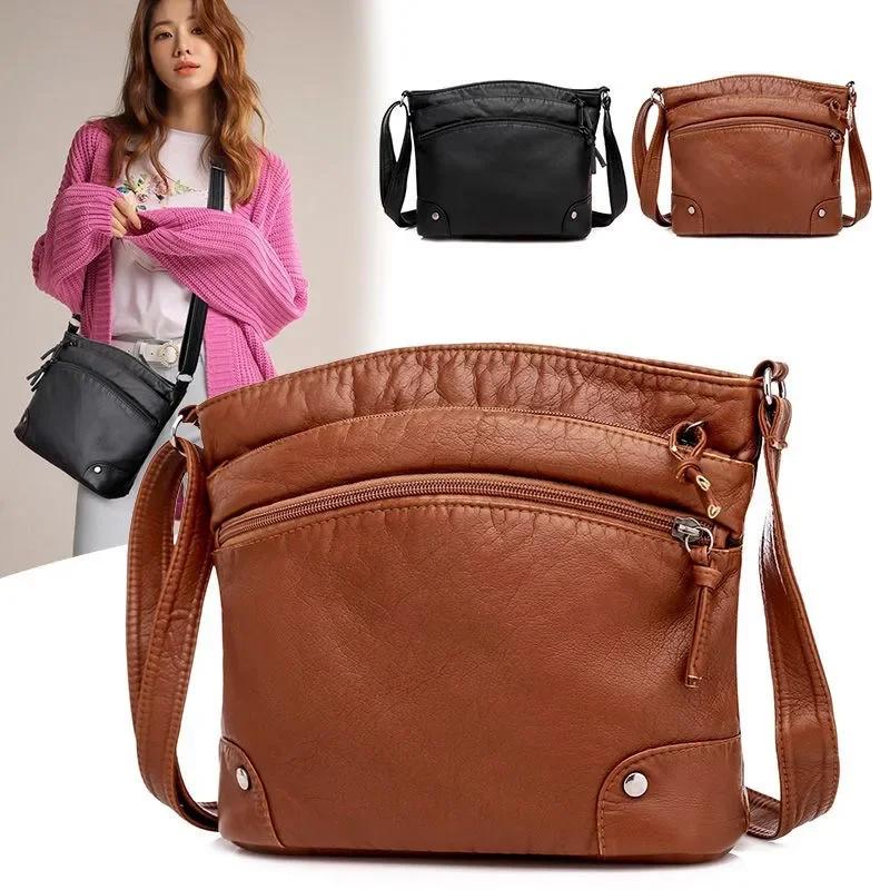 Borsa a tracolla da donna in pelle morbida Nuova borsa da donna retrò di grande capacità a scomparti multipli Borsa monospalla multi tasca