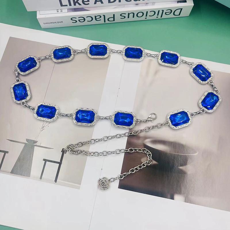 

Elegant Crystal Metal Waist Chain With Hook For Women Summer Dress Accessory синій