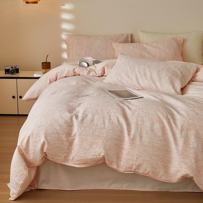 High-end Rope Threading Jacquard Bedding Set 100% Cotton Skin-friendly Breathable Queen Duvet Cover Set with Sheets Quilt Cover