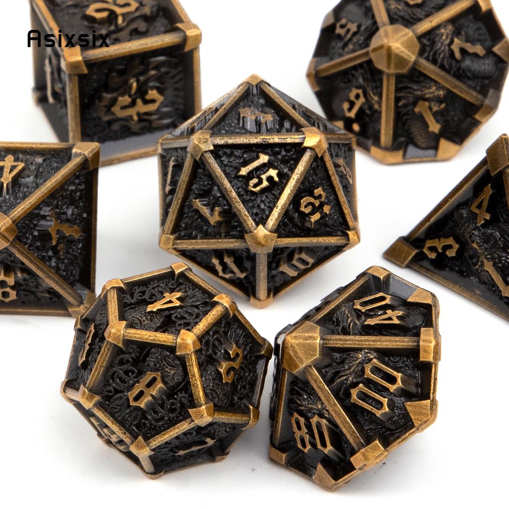 7 Pcs Black Yellow Skull Metal Dice Solid Metal Polyhedral Dice Set Suitable for Role-Playing RPG Board Game Card Game
