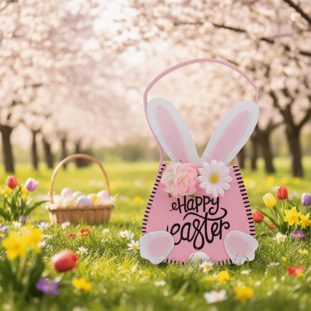 Rabbit Ear Easter Tote Bag Flowers Decoration Gift Bag Creative Easter Basket Family Party