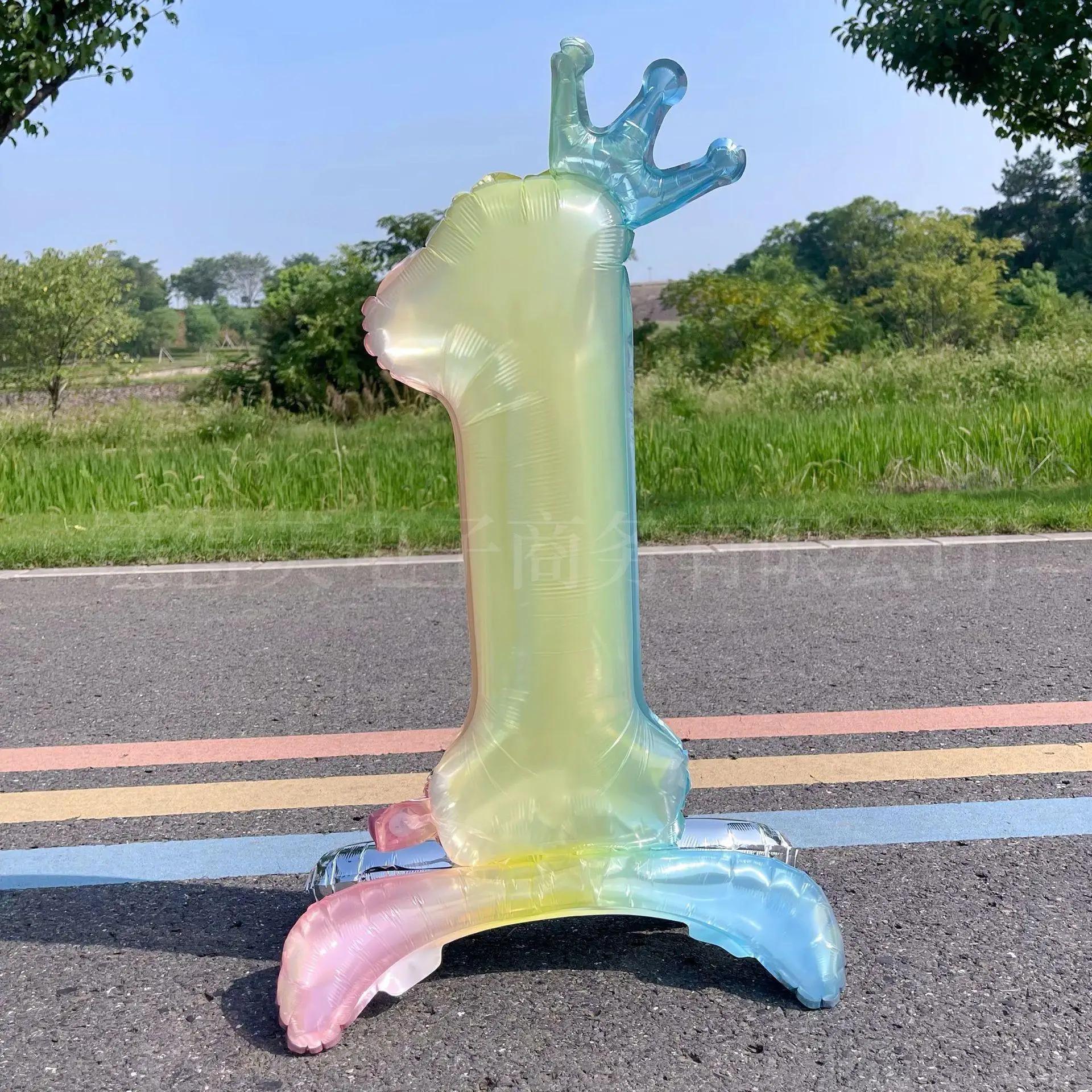 

32-дюймовая радужная цифра-подставка из фольги с короной, цифровой градиент, красочные фигуры, глобусы, детский день рождения, вечеринка, свадьба, декор