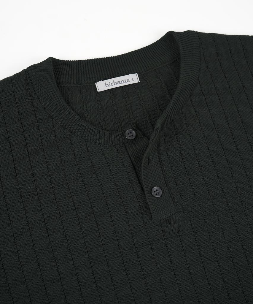 BIRBANTE Summer Washable Henley Neck Knit - Khaki