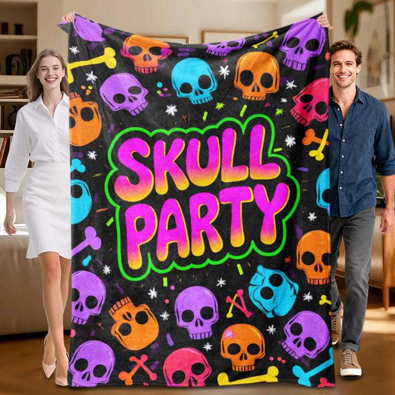

1 piece Skull Party theme colorful flannel blanket, soft, suitable for sofa, bed, office, all-season use. 70x100cm
