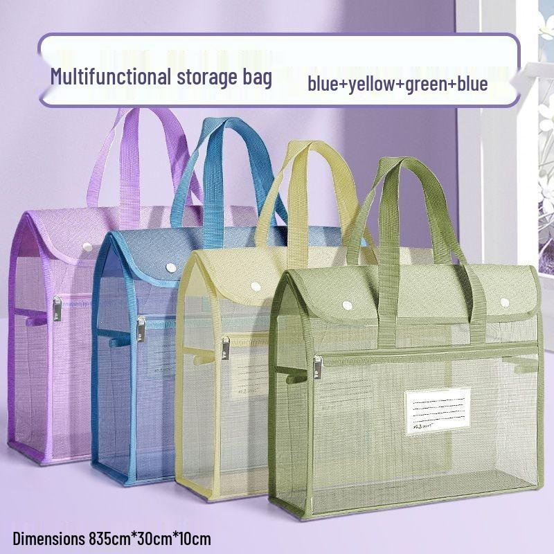 Large Transparent Mesh Tote Bag for Elementary Students - A4 Size, Art and Book Carrier