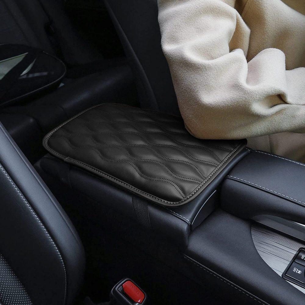 Car Center Console Cover PU Leather Center Console Auto Seat Armrests Box Pads With Elastic Strap Car Armrest Cover Protector