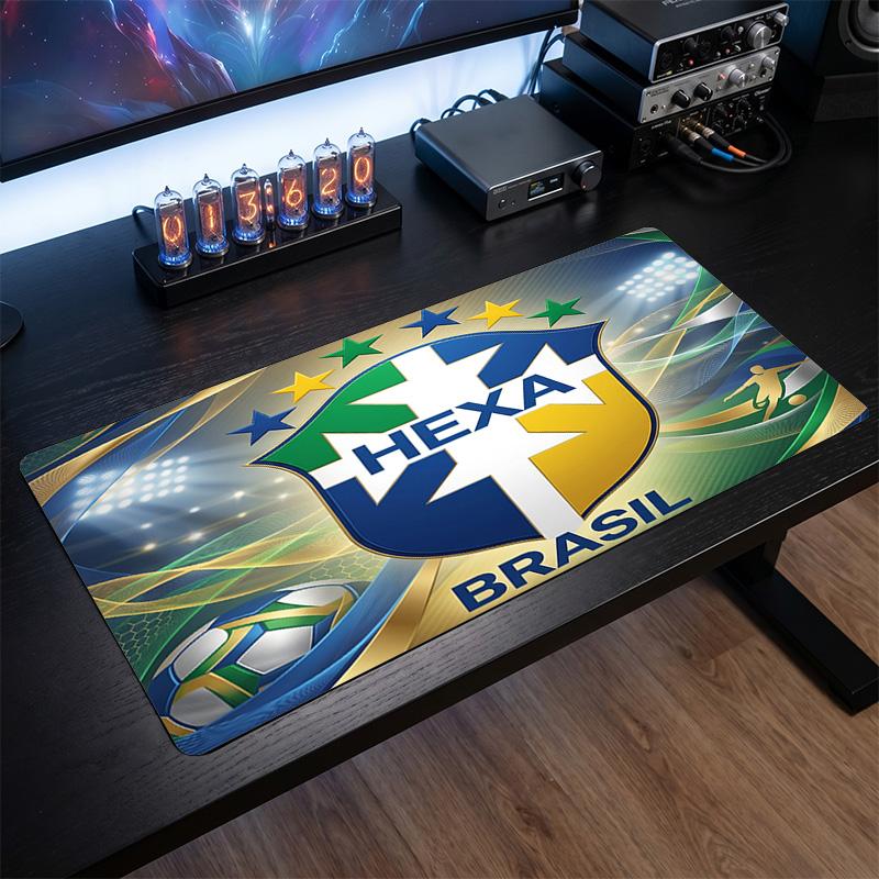 Podložka pod myš s logem brazilského fotbalu, prodloužená protiskluzová gumová podložka na stůl pro hraní her, kancelář, notebook, dárek pro fanouška