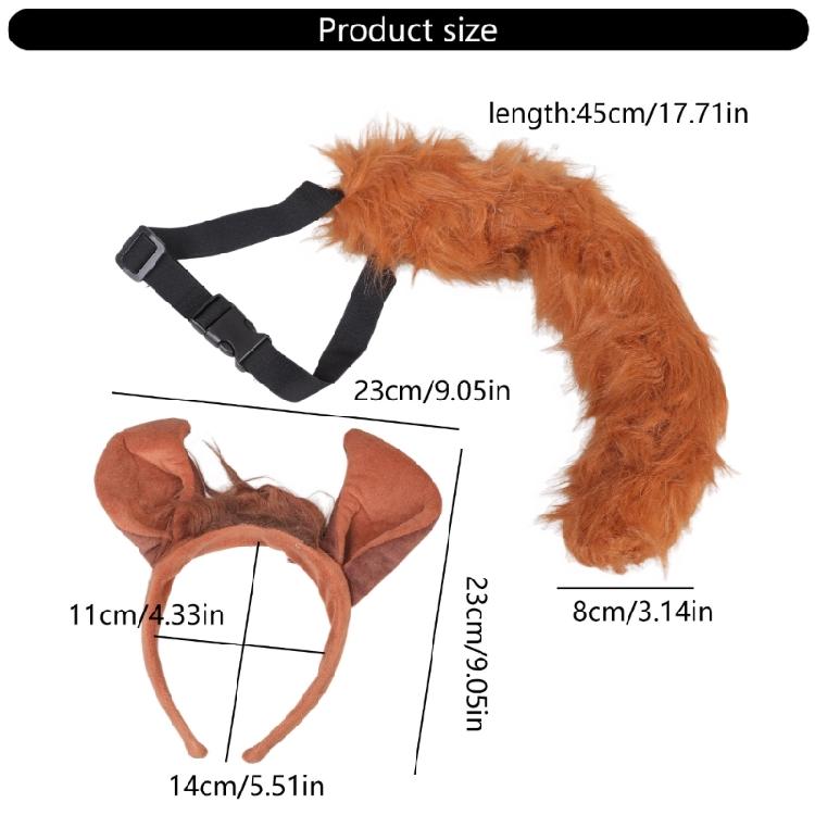 2Pcs Animal Horse Costume Set with Horse Ears Headband Horse Tail Accessories for Halloween Fancy Dress Party Props