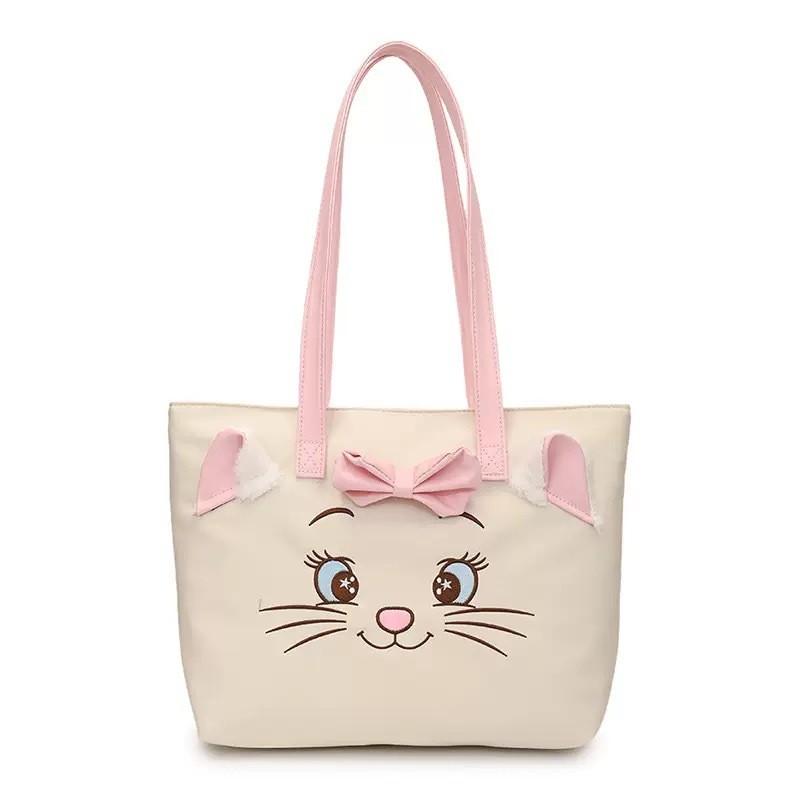 Mary Cat Cartoon Tote Bag With Bow For Daily Use And Storage