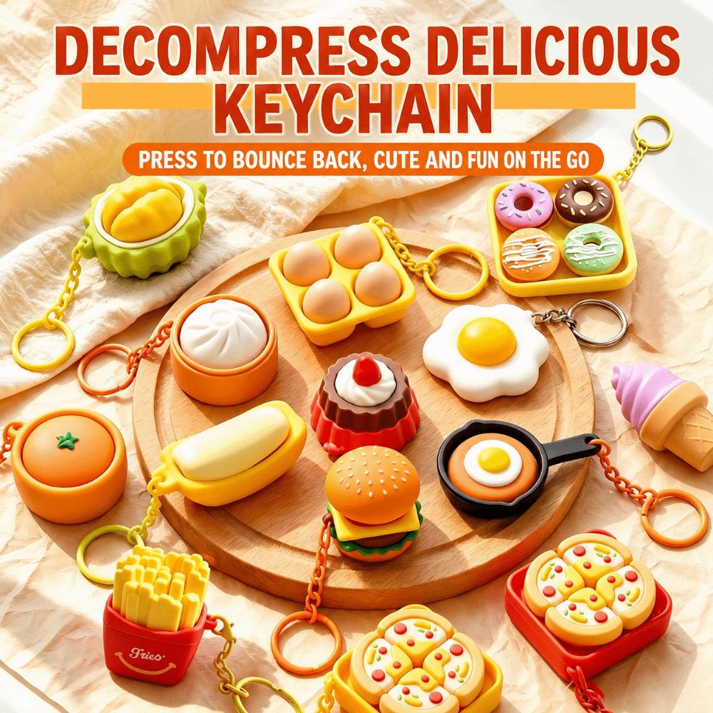 Cartoon Calming Keychain Keys Pizza Egg Foods Clicker Key Chain Children Adults