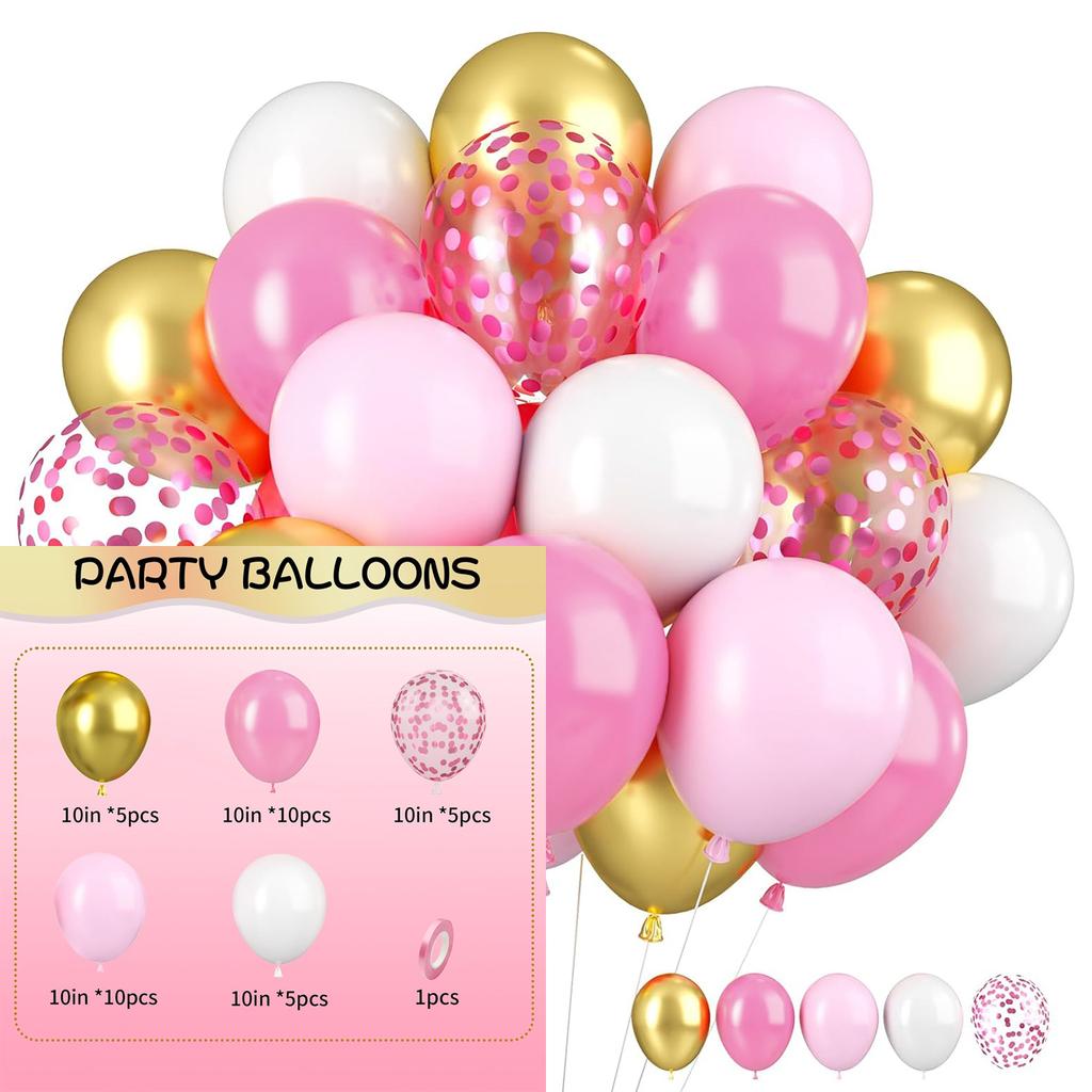 10inch-35pcs blue green purple and pink latex balloon set with confetti, suitable for weddings, birthdays, popular parties