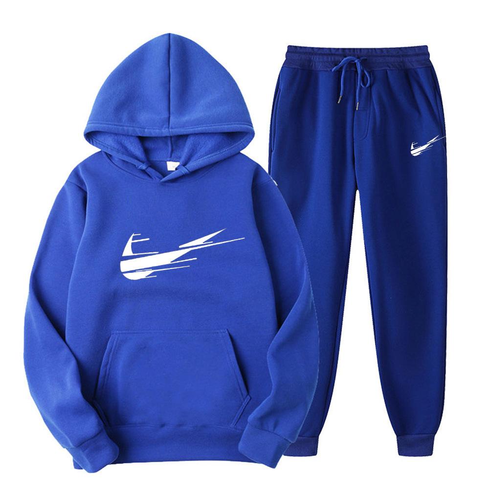 Suéter de fleece cruzado para homens e mulheres, dois conjuntos esportivos casuais, moletom com capuz de marca da moda, calças de moletom estampadas