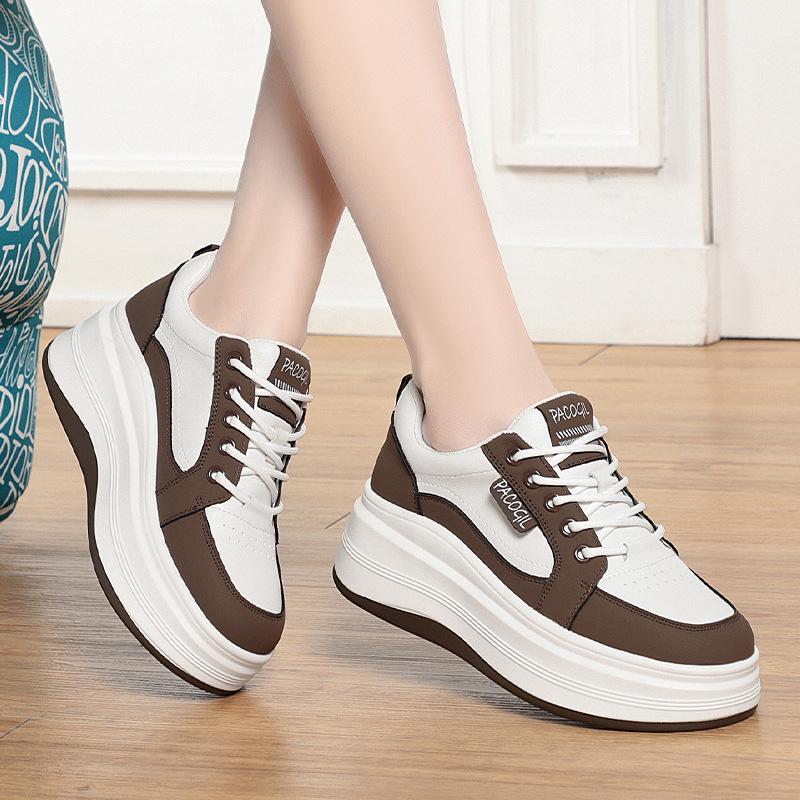 

Белые туфли для женщин, осенние, новые, толстая подошва, мягкая кожаная платформа, дышащая, универсальная женская обувь 38