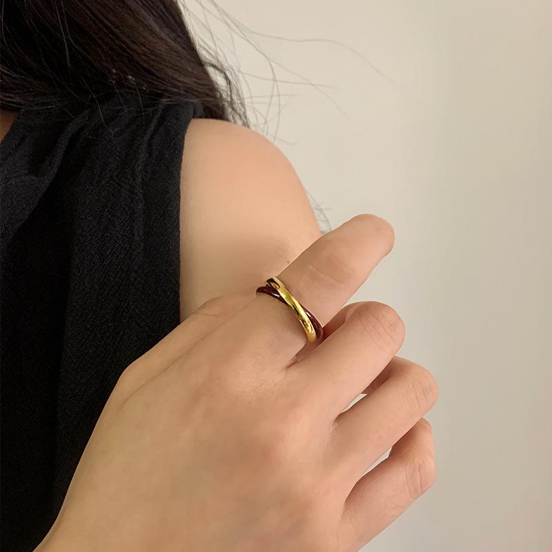 Vintage Ankara Red Drip Glaze Ring Women's Niche Light Luxury High-end Ring Titanium Steel Does Not Fade Stacked Accessories