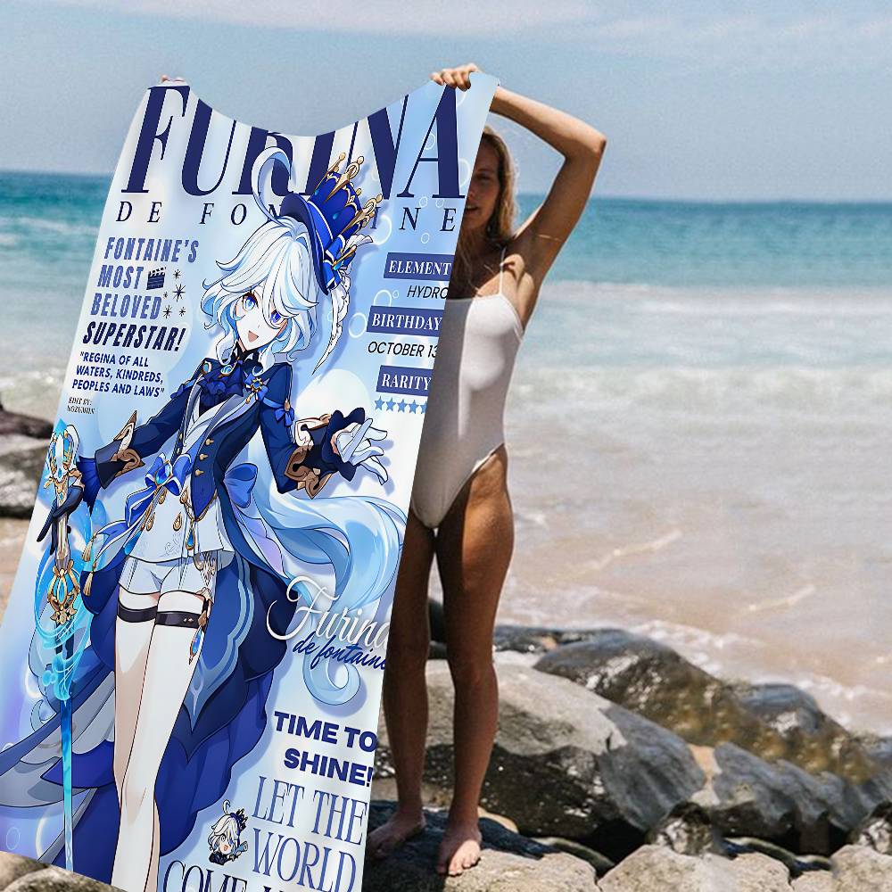 G-Genshin I-Impacts Furina Foutiane Microfiber Beach Towel Absorbent Quick Dry Soft Yoga Swimming Resort Mountain Climbing Towel