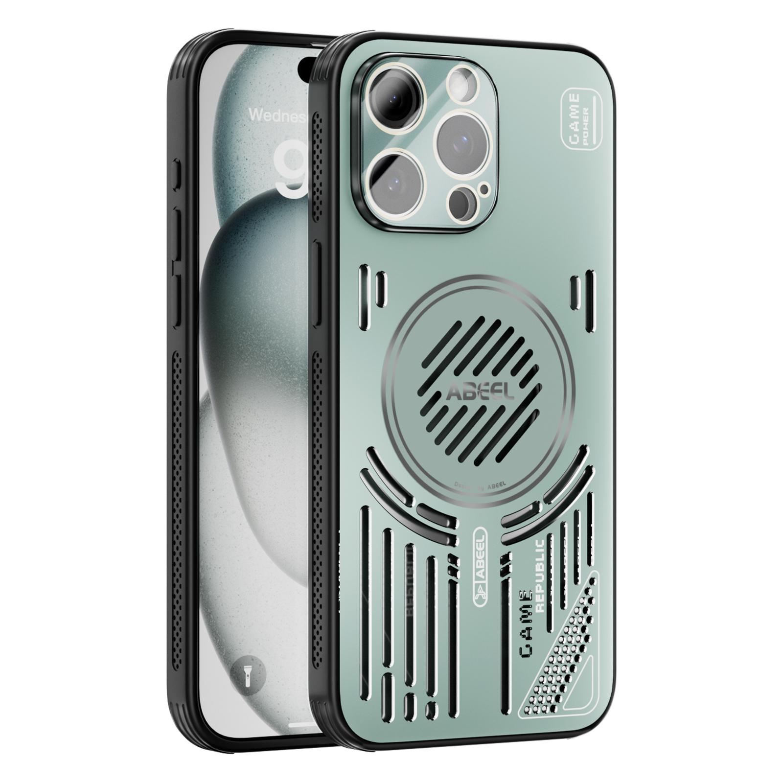 

ABEEL For iPhone 15 Pro Magnetic Case Aluminium Alloy+PC+TPU Hollow Heat Dissipation Phone Cover Light Green