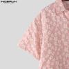 INCERUN S-XXXXXL Men Lapel Neck Short Sleeve Flowers Texture Buttons Casual Shirts