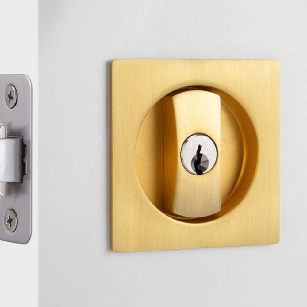 Recessed Door Lock Embedded Wooden Door Lock Square Pocket Lock Hardware Bathroom Flush Privacy Pocket Door Lock With Key