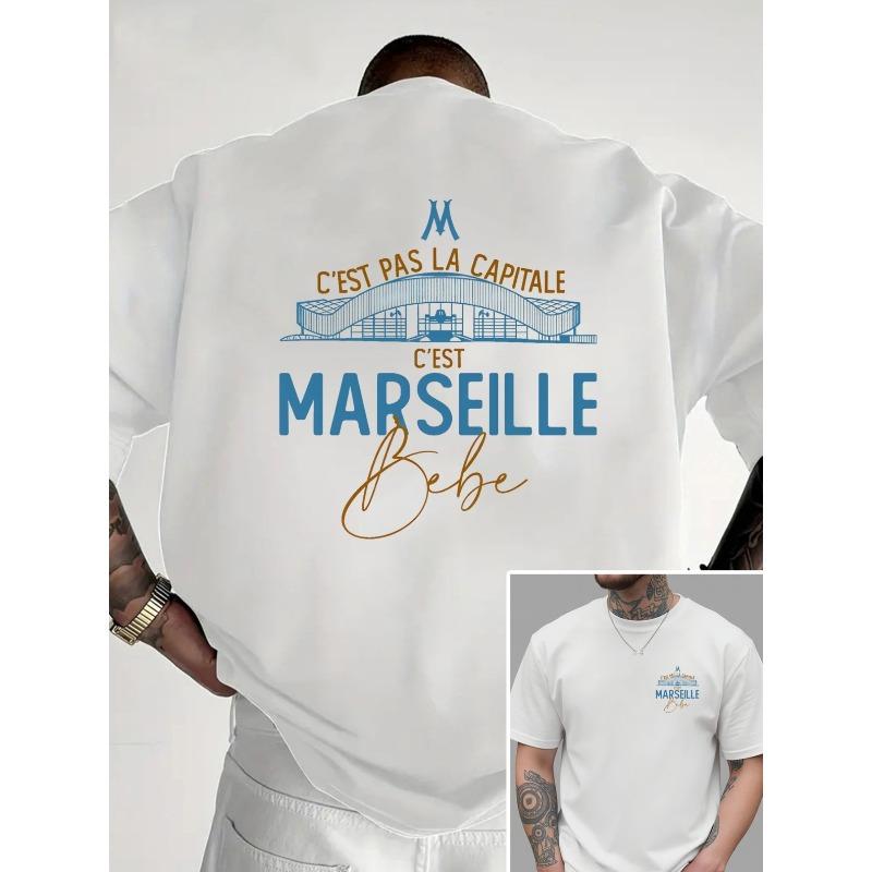 Taglie europee Marsiglia, Francia Marsiglia Stampa fronte e retro doppia faccia Nuova T-shirt da uomo girocollo Casual Sportiva alla moda Top