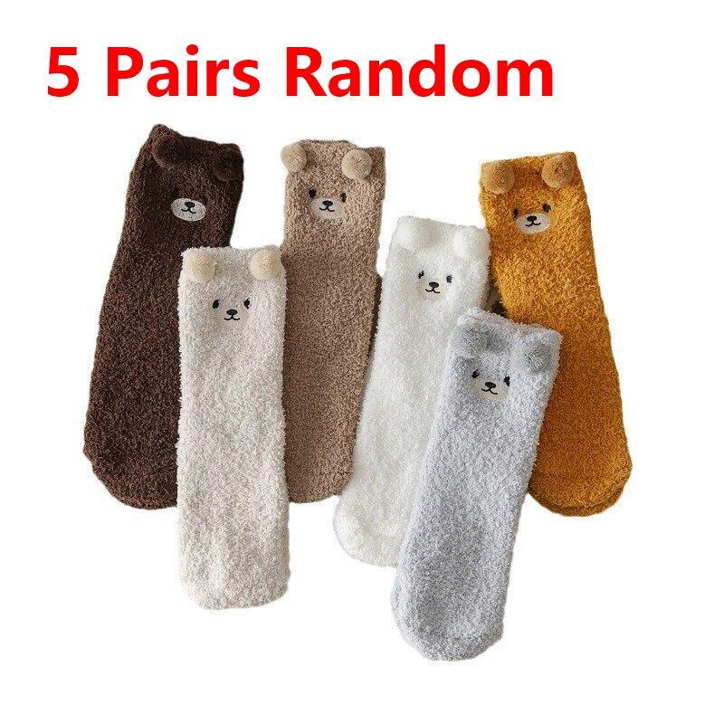 Cute Bear Socks Women Coral Velvet Thick Plush Warm Socks Sleep Fluffy Socks Cute Cartoon Lovely Floor Fuzzy Socks Winter