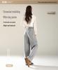 Women's Light Grey High-Waist Wide Leg Wool Pants - Casual Autumn Floor-Length Straight Sport Trousers