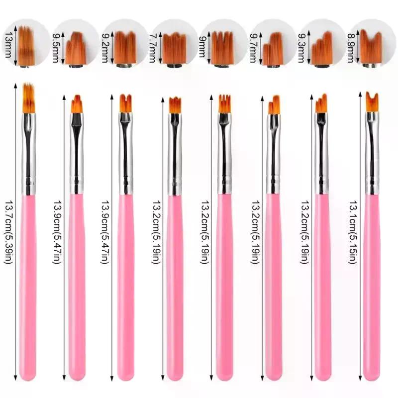 8Pcs Set Oblique Gradient Smudge Nail Flower Drawing Sawtooth Pen Multifunctional Mix Shape Petal Painting Gel Nail Art Brush