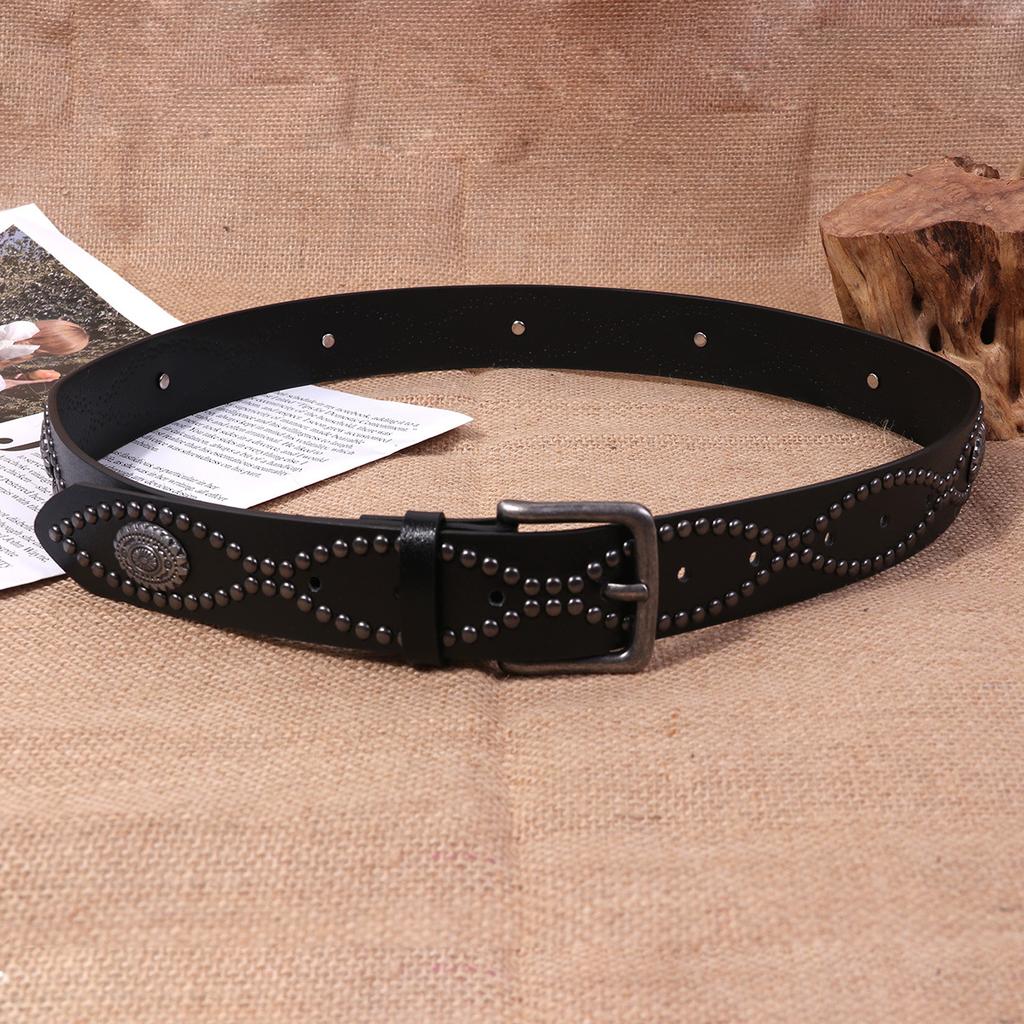 Punk Leather Belt for Women Pin Buckle Western Cowboy Waist Strap