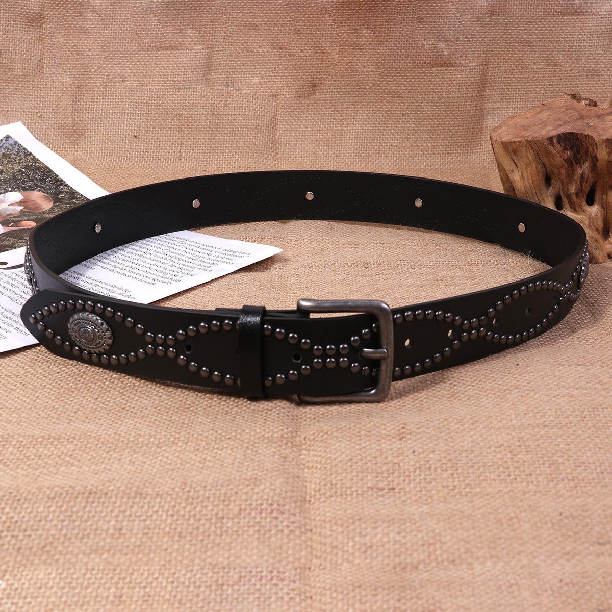 

Punk Leather Belt for Women Pin Buckle Western Cowboy Waist Strap 120cm чорний