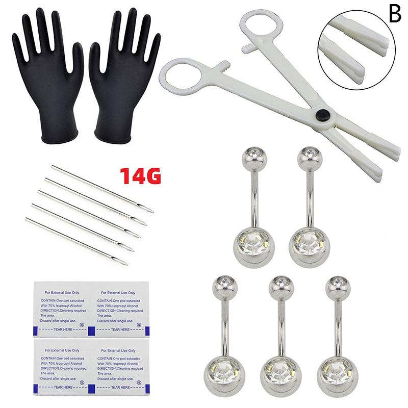 Kit d'Ornements de Piercing Corporel 16 pièces avec Pack d'Aiguilles Septum Nombril Outil Accessoires