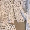 Cárdigan Chal de Ganchillo Bohemio con Cordones - Estilo Verano Resort para Mujer, Top de Manga Larga
