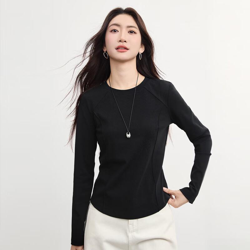 SLLSKY Women s Slim-Fit Fishbone Waist Long-Sleeve T-Shirt S