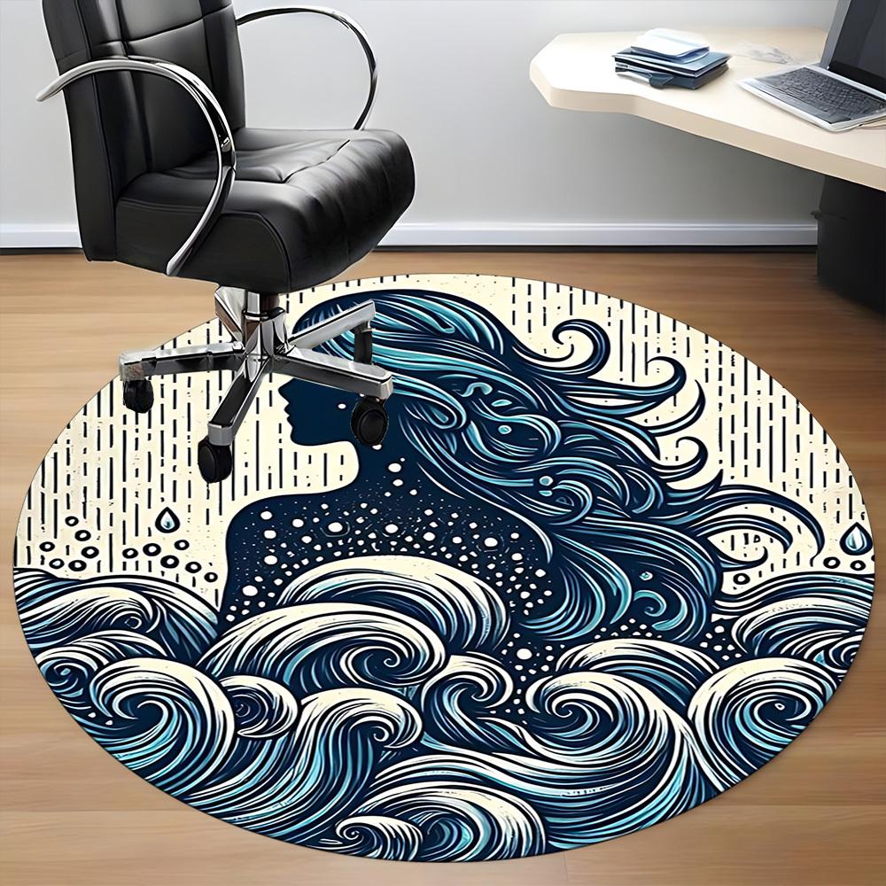 1pc Ocean Mermaid Office Round Area Rug, Mat Suitable For Office, Under Office Chairs Bedroom Living Room Home Decor, Room Deco