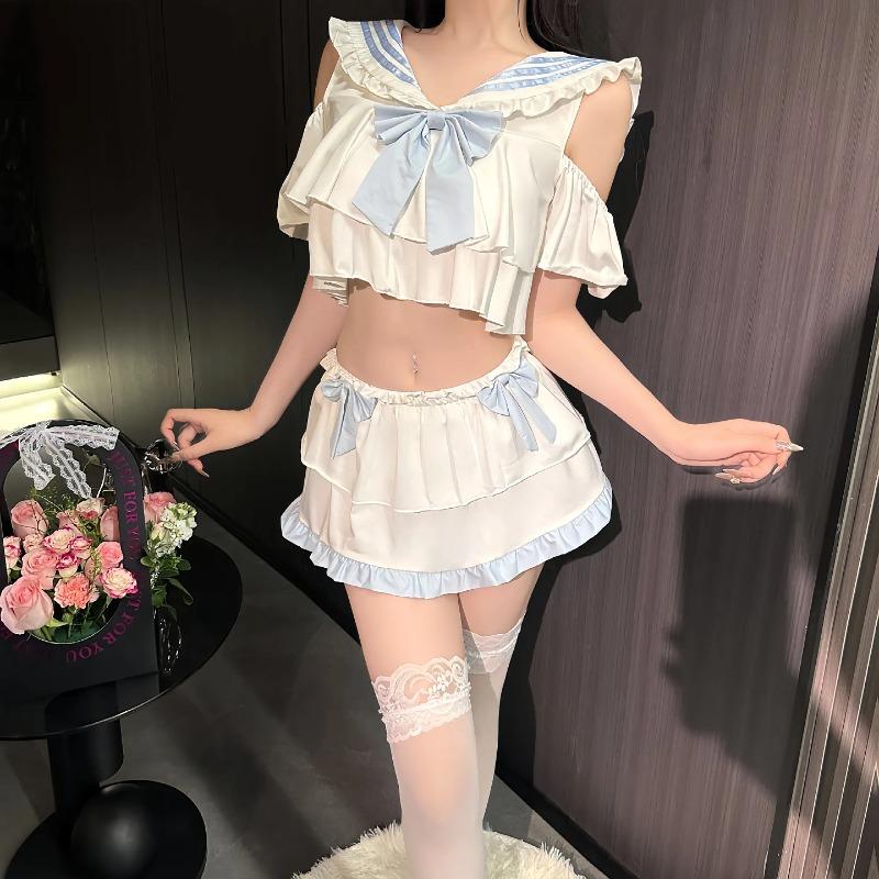 Sexy Lingerie Sexy JK Sailor Uniform Hot Split Off-the-shoulder Top Hip Skirt Pajamas