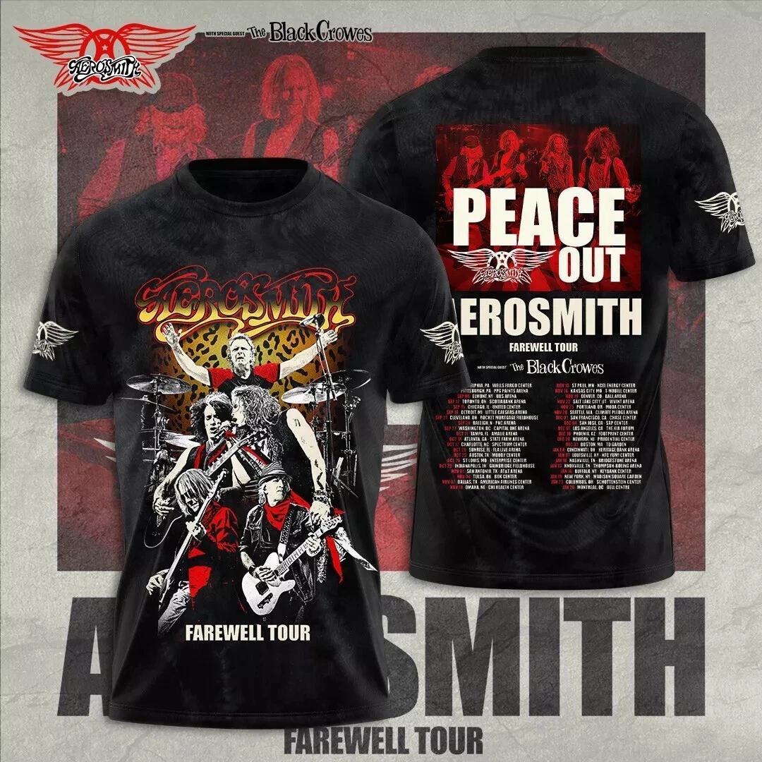 Aerosmith Tour 2024 2025 T Shirt, Aerosmith Peace Out Farewell Tour 3D Shirt L