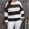 Women Knitwear Clashing Stripes Intercolor Pullover Round Neck Loose Sweater