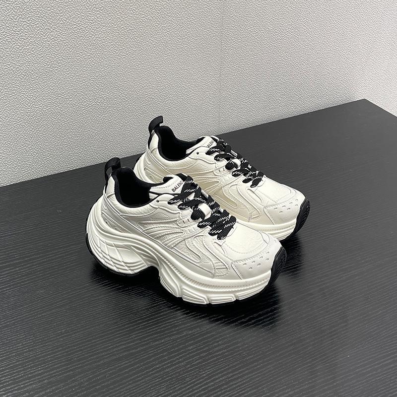 

European muffin sole dad shoes women s 2025 spring new versatile casual thick sole height increase ultra-light sports little white shoes 40 чёрный