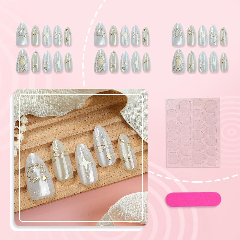 30Pcs Cat Eye Gold Foil 3D Nail Art Stickers - Exquisite Whitening High-Class Wearable Design