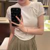 Chinese Style Summer T Shirts Women Crop O Neck Gentle Buttons Soft Designed Short Sleeve Pure College Retro