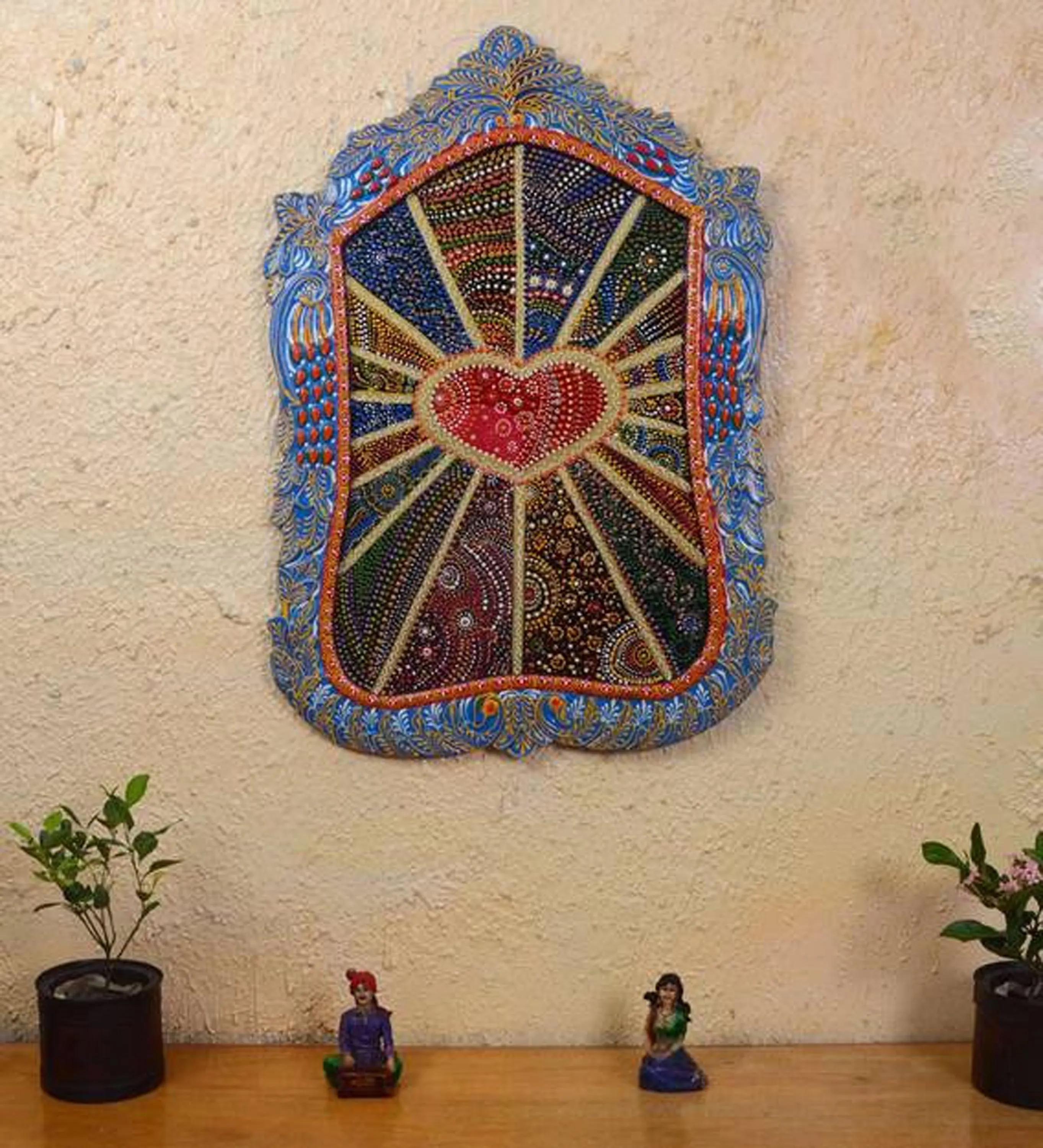 

Hand Carved Indian Wooden Wall Panel: Antique Style Home Decor 16” X 8” X 24” (l x w x h) різнокольоровий