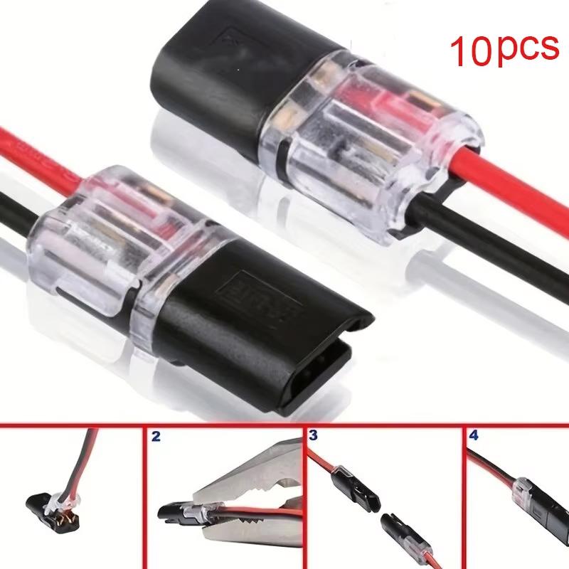 10pcs 2 Pin 2 Way Universal Compact Wire Terminals, No Wire-Stripping Required, Toolless Spring Wire Connectors, Quick Splice