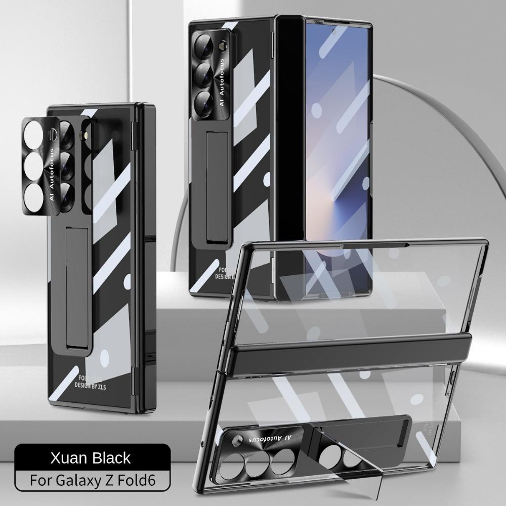 

Гальванизированный прозрачный защитный чехол-держатель для телефона Samsung Galaxy Z Fold 6 Fold6, жесткий противоударный чехол Galaxy Z Fold6 чёрный