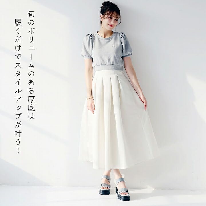 Platform Sandals for Ankle Strap Velcro Sports Sports M [Vivian] 9.5cm Women, Sandals, Sandals, V57017SM, Ivory, (23.0-23.5)