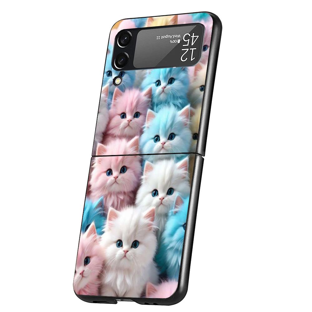 Cartoon Cute Cats Background Case Phone Cover for Samsung Galaxy Z Flip 6 5 4 3 5G ZFlip6 ZFlip5 ZFlip4 ZFlip3 Black Hard Trend