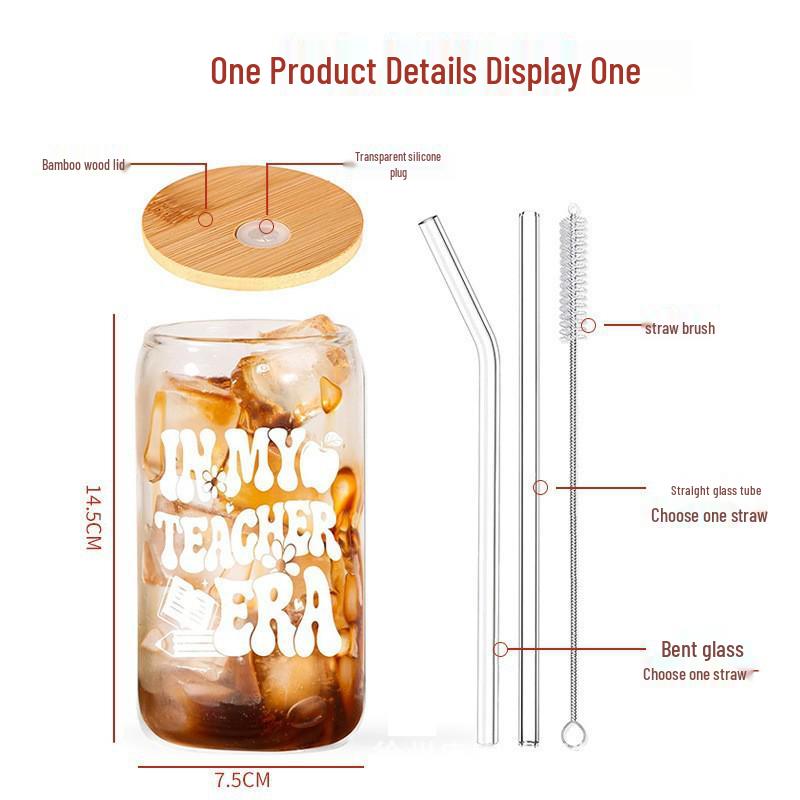 Hochwertiger Borosilikatglas-Milchtee- und Saftbecher mit Strohhalm, 14oz - Doppelter Getränkebecher für Cola und Wasser für den Heimgebrauch