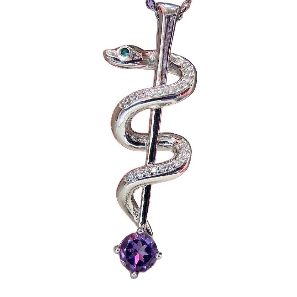 Natural Amethyst S925 Silver Pendant Necklace - Women's Creative Temperament Design