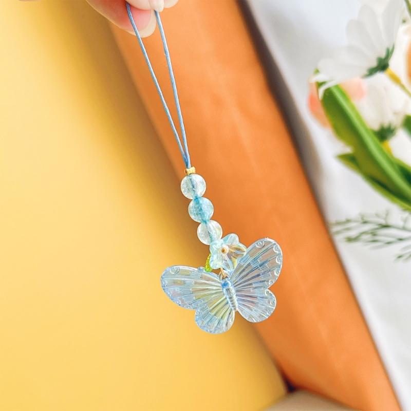 Flower Butterfly Pendant Phone Strap Portable Y2K Hanging Lanyard for Girls
