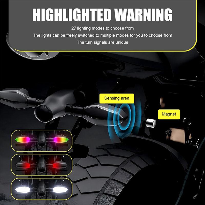 2Pcs Universal Motorcycle Projection Turn Signal with Arrow Colorful Atmosphere Warning Lights 27DRL Light Modes IPX6Waterproof