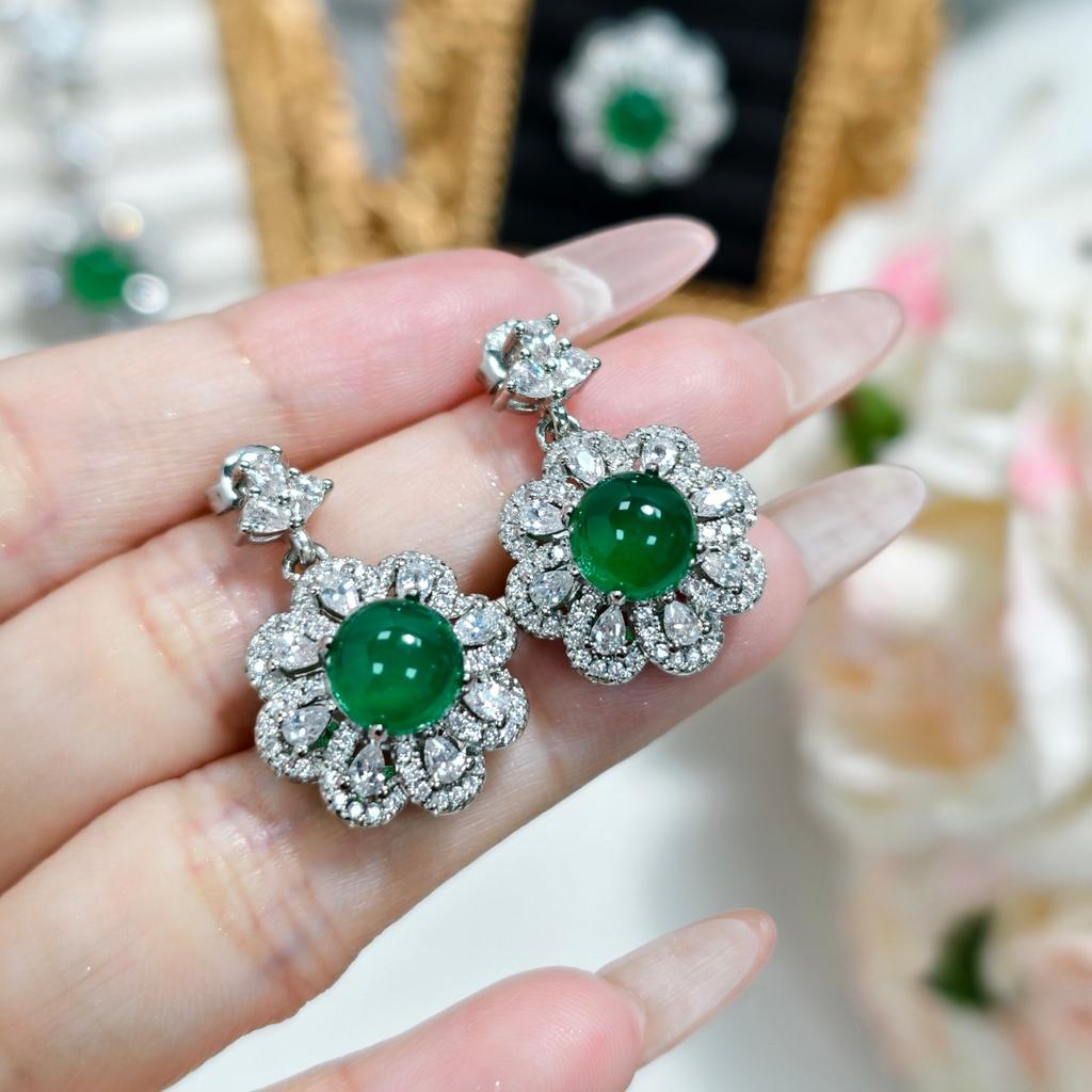 Valuable Lab Jade Diamond Jewelry set 925 Silver Engagement Wedding Rings Earrings Necklace For Women Bridal Party Gift