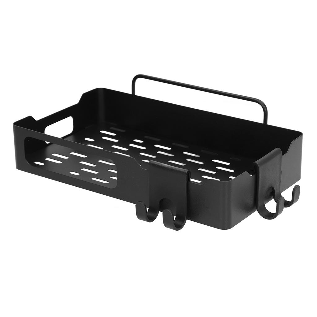 Storage Rack Wall Mounted Punch Free Stainless Steel Mesh Base with 3 Hooks for Kitchen BathroomBlack